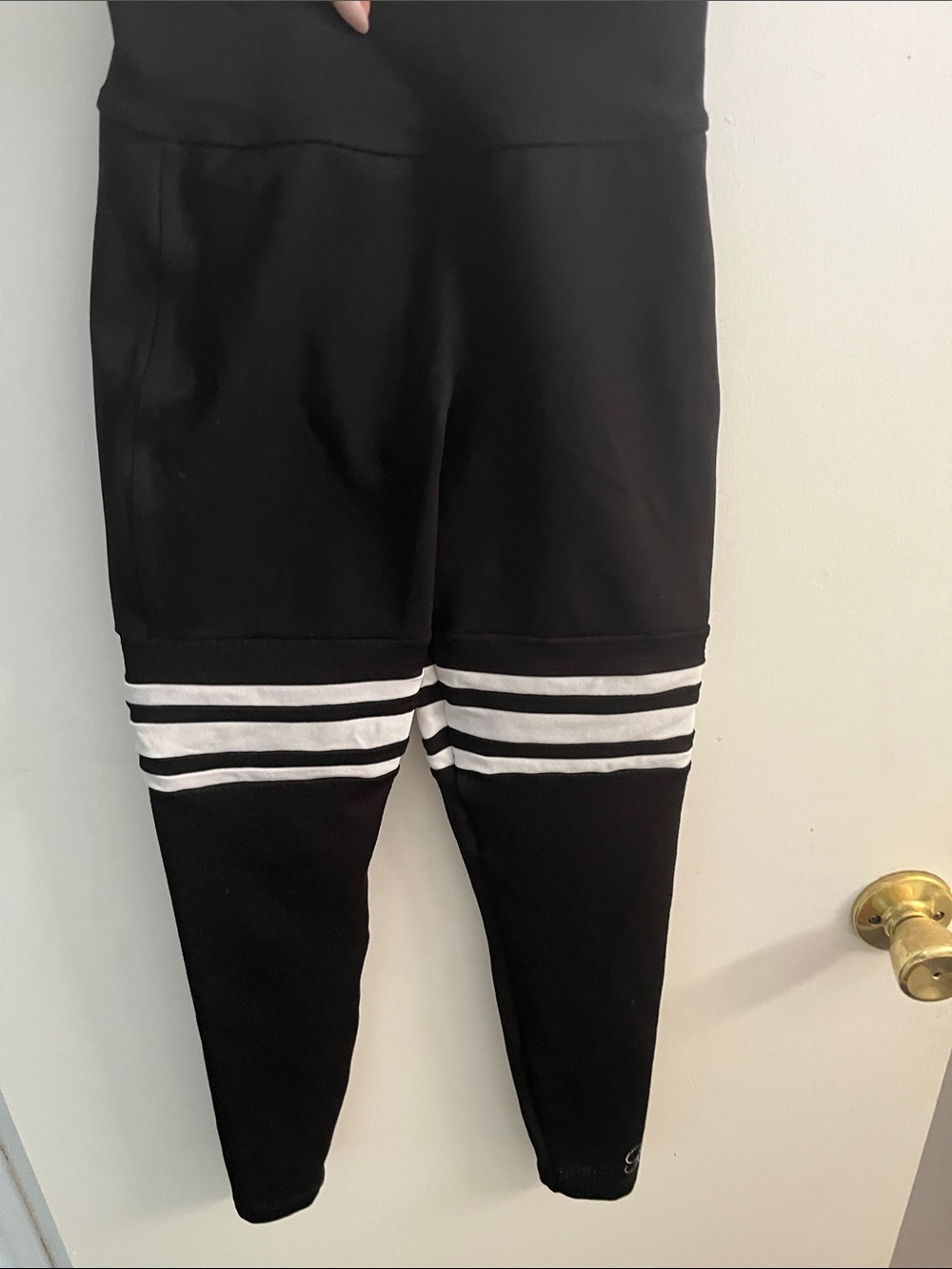 Bombshell Sportswear Black xs Leggings with White Knee Stripes